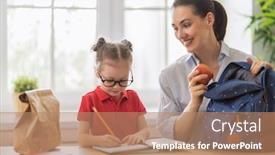  Presentation with school family - Presentation design enhanced with happy-family-preparing-for-school background and a coral colored foreground