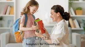  Presentation with school family - Presentation theme with happy-family-preparing-for-school background and a coral colored foreground