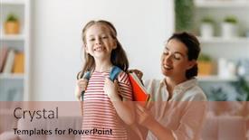  Presentation with school family - Presentation theme consisting of happy-family-preparing-for-school background and a coral colored foreground