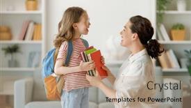  Presentation with school family - Presentation theme featuring happy-family-preparing-for-school and a  colored foreground