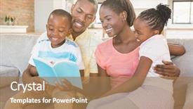  Presentation with family reading - Beautiful PPT layouts featuring happy family reading a book backdrop and a coral colored foreground