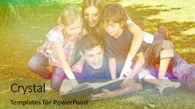  Presentation with family reading - Audience pleasing slide deck consisting of happy family reading a book backdrop and a  colored foreground