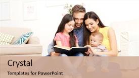  Presentation with family reading - Presentation enhanced with happy family reading book background and a coral colored foreground