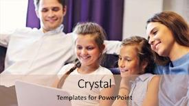  Presentation with hotel - Theme consisting of happy family relaxing in hotel background and a coral colored foreground