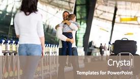  Presentation with family reunion - PPT theme consisting of happy family reunion at airport background and a coral colored foreground