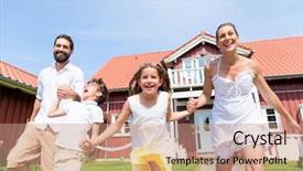  Presentation with meadow - Colorful PPT theme enhanced with happy family running on meadow backdrop and a coral colored foreground