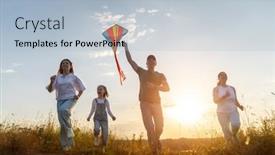  Presentation with kite - PPT theme with happy-family-running-through-field background and a light blue colored foreground