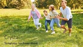  Presentation with green nature - Slides having happy-family-running-together background and a gold colored foreground