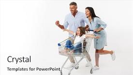  Presentation with family shopping - Colorful theme enhanced with happy family runnnig while shopping backdrop and a white colored foreground
