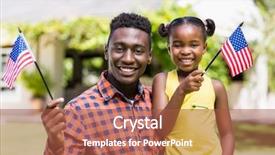  Presentation with usa flag and energy - PPT theme enhanced with happy family showing usa flag background and a  colored foreground