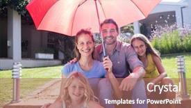  Presentation with under umbrella - Theme featuring happy family sitting in garden background and a  colored foreground