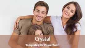  Presentation with living room family - Presentation consisting of happy family sitting together on a sofa in the living room background and a coral colored foreground