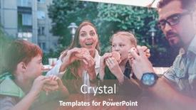  Presentation with restaurant family - Beautiful theme featuring happy family sitting at a table in a fast food restaurant backdrop and a coral colored foreground