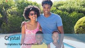  Presentation with smiling kids at summer camp - Cool new PPT theme with happy family smiling at camera backdrop and a light blue colored foreground