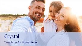 Presentation with selfie - Slide deck with happy family spending good time background and a light blue colored foreground