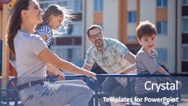  Presentation with free family - Slide deck with happy family spends their free background and a  colored foreground