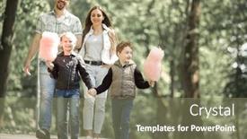  Presentation with park - Cool new PPT theme with happy-family-standing-in-city backdrop and a violet colored foreground