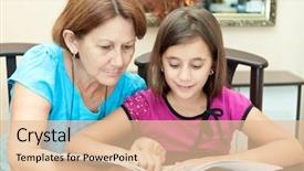  Presentation with reading assessment - Amazing presentation theme having happy family story - hispanic grandmother and granddaughter reading backdrop and a lemonade colored foreground