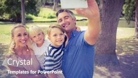  Presentation with family day - Beautiful presentation featuring happy family taking a selfie in the park on a sunny day backdrop and a ocean colored foreground