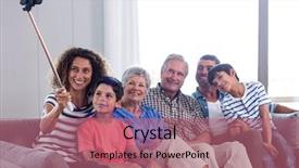  Presentation with memories - Beautiful slides featuring happy family taking a selfie backdrop and a coral colored foreground