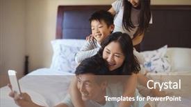  Presentation with doctor taking care of family - Slide deck consisting of happy family taking a selfie background and a violet colored foreground