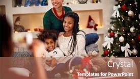  Presentation with family photo - Cool new presentation theme with happy family taking photo together for christmas backdrop and a coral colored foreground