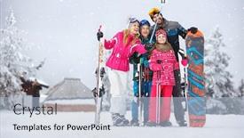 Presentation with family photo - Amazing slide set having happy family taking selfie photo while skiing in snow backdrop and a light blue colored foreground