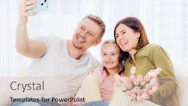  Presentation with happy mothers day - PPT layouts featuring happy family taking selfie with festive gifts on mothers day background and a lemonade colored foreground