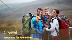  Presentation with family day - Cool new PPT layouts with happy-family-taking-selfie backdrop and a tawny brown colored foreground