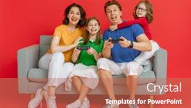  Presentation with video games playing - Beautiful PPT theme featuring happy-family-together-mother-father backdrop and a coral colored foreground