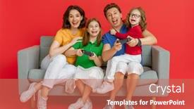  Presentation with video games playing - Beautiful presentation featuring happy-family-together-mother-father backdrop and a coral colored foreground