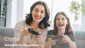  Presentation with mother child - PPT theme with happy-family-together-mother background and a coral colored foreground