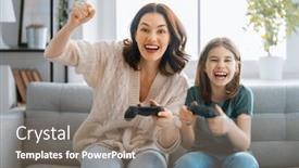  Presentation with video games playing - Colorful slides enhanced with happy-family-together-mother backdrop and a gray colored foreground