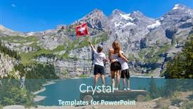  Presentation with alps - Presentation design consisting of happy-family-travaling-in-switzerland background and a ocean colored foreground