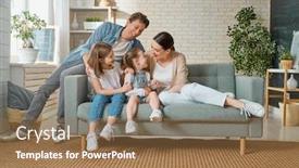  Presentation with family children - Amazing PPT layouts having happy-family-two-children-daughters backdrop and a coral colored foreground