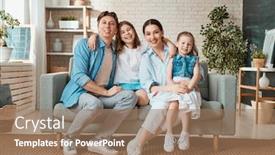  Presentation with family children - Colorful presentation design enhanced with happy-family-two-children-daughters backdrop and a coral colored foreground