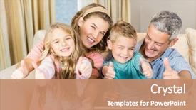  Presentation with living room family - Audience pleasing PPT layouts consisting of happy family using laptop backdrop and a coral colored foreground