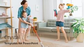  Presentation with room cleaning - Beautiful presentation design featuring happy-family-vacuuming-the-room backdrop and a coral colored foreground