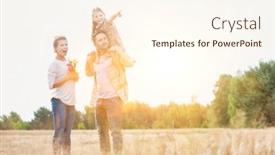  Presentation with wheat - Slide set enhanced with happy family walking in wheat field with yellow lens flare in background background and a cream colored foreground