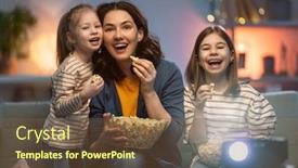  Presentation with movies - Colorful presentation theme enhanced with happy-family-watching-projector-tv backdrop and a tawny brown colored foreground