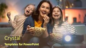  Presentation with movies - Slide set featuring happy-family-watching-projector-tv background and a tawny brown colored foreground