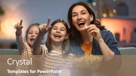  Presentation with movies - Amazing slide set having happy-family-watching-projector-tv backdrop and a coral colored foreground