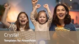  Presentation with projector - Presentation theme featuring happy-family-watching-projector-tv background and a coral colored foreground