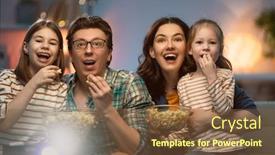  Presentation with movies - Beautiful PPT theme featuring happy-family-watching-projector-tv backdrop and a tawny brown colored foreground