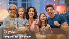  Presentation with movies - PPT layouts consisting of happy-family-watching-projector-tv background and a violet colored foreground