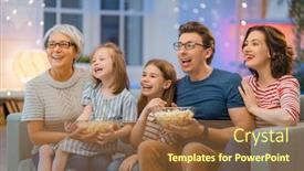  Presentation with movies - Slide set with happy-family-watching-projector-tv background and a tawny brown colored foreground