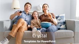  Presentation with movies - Audience pleasing slide set consisting of happy-family-watching-projector-tv backdrop and a coral colored foreground