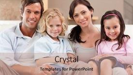  Presentation with living room family - Slides having happy family watching television together in a living room background and a coral colored foreground