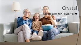  Presentation with movies - Colorful presentation design enhanced with happy-family-watching-tv-movies backdrop and a light gray colored foreground