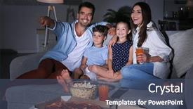  Presentation with night - Presentation enhanced with happy family watching tv background and a ocean colored foreground